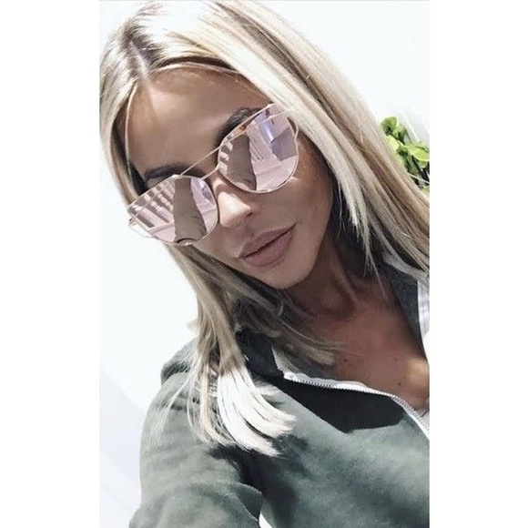 Pink Cat Eye Aviator Oversized Sunglasses Rosegold - Picture 4 of 5